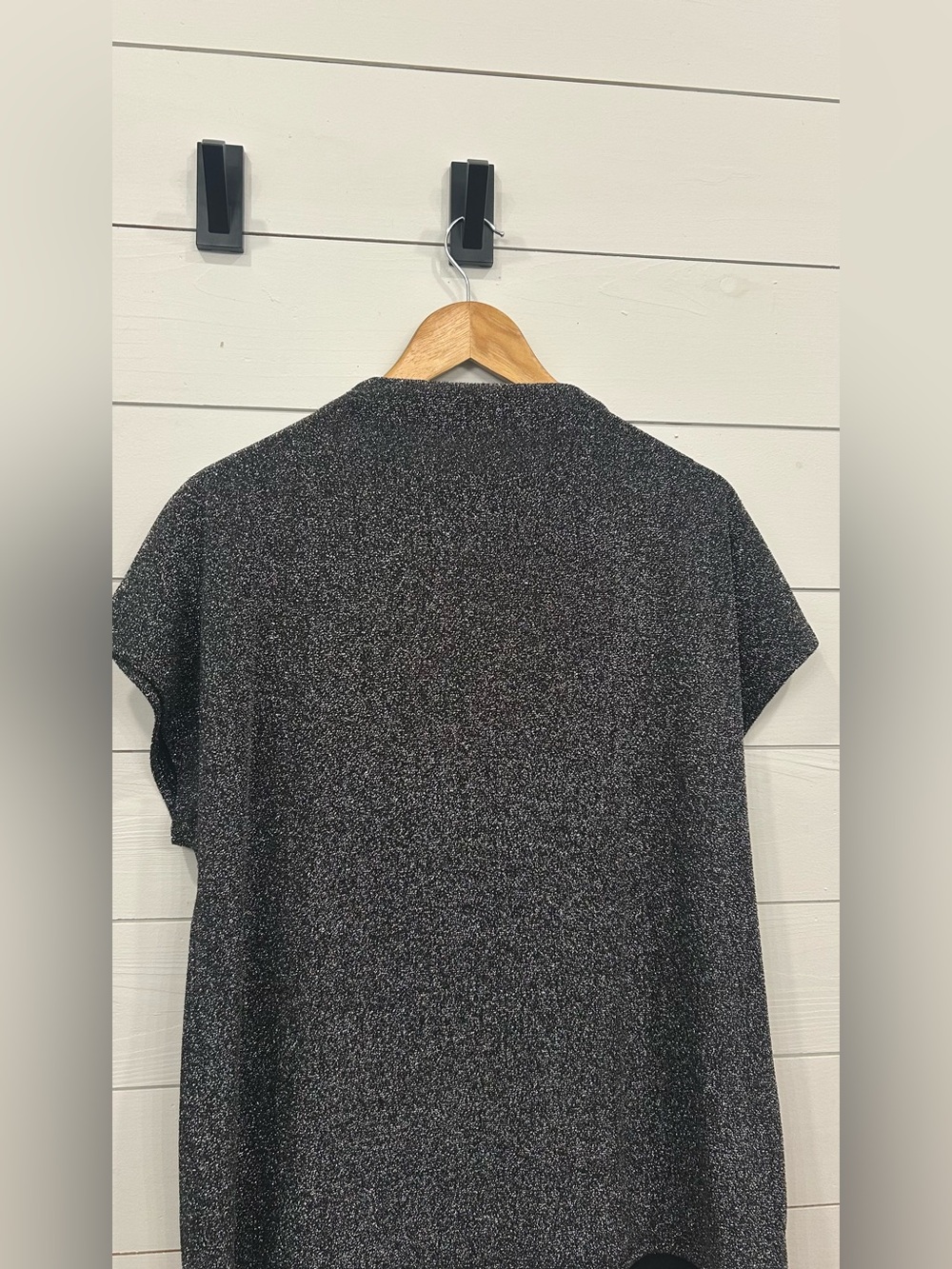 Calvin Klein Metallic Black Short-Sleeve Sparkle Top - Picture 6 of 9